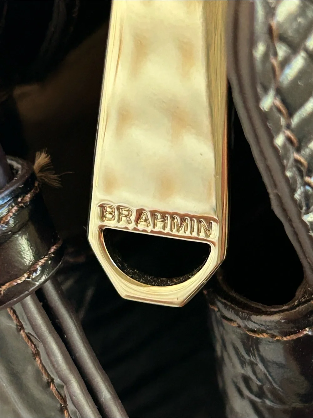 BRAHMIN FINLEY Black Cognac Croc-Embossed Satchel Tote Bag Purse Office Bisiness